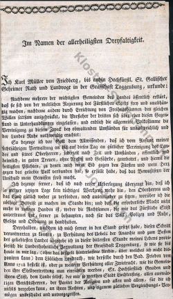 Toggenburger Freiheitserklärung 1798 durch Karl Müller von Friedberg. Seite 1